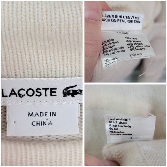 Lacoste Cashmere Wool Blend Turtle Neck 3D Long Sleeve Sweater With Thumb Holes - Picture 14 of 15